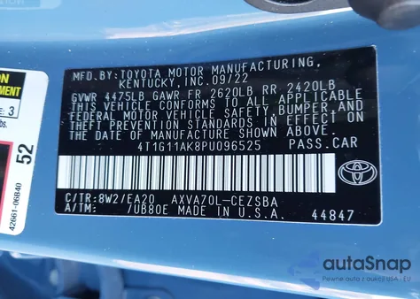 2023 Toyota Camry Se z USA, uszkodzony, nr VIN 4T1G11AK8PU096525